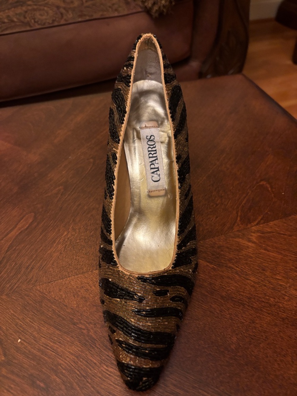 Caparros Gold and Black Beaded Pointed-Toe Pump brand new-(inside worn by time)